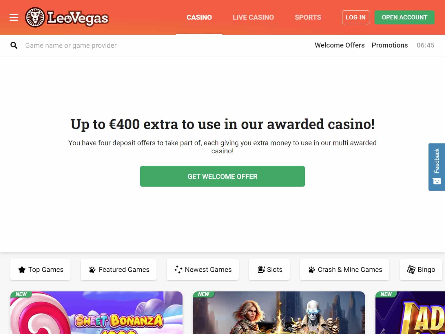 LeoVegas casino screenshot