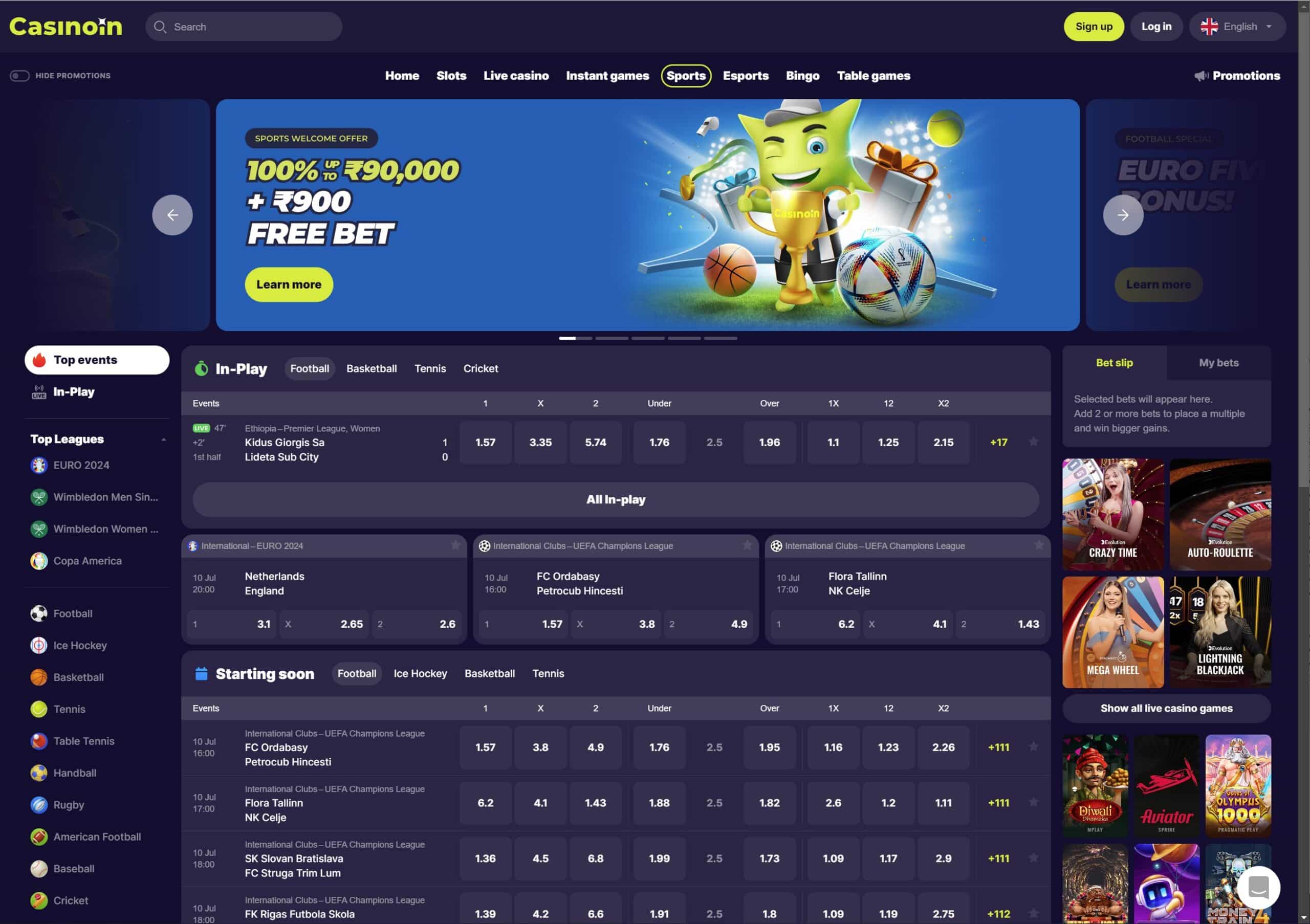 Casinoin sports screenshot